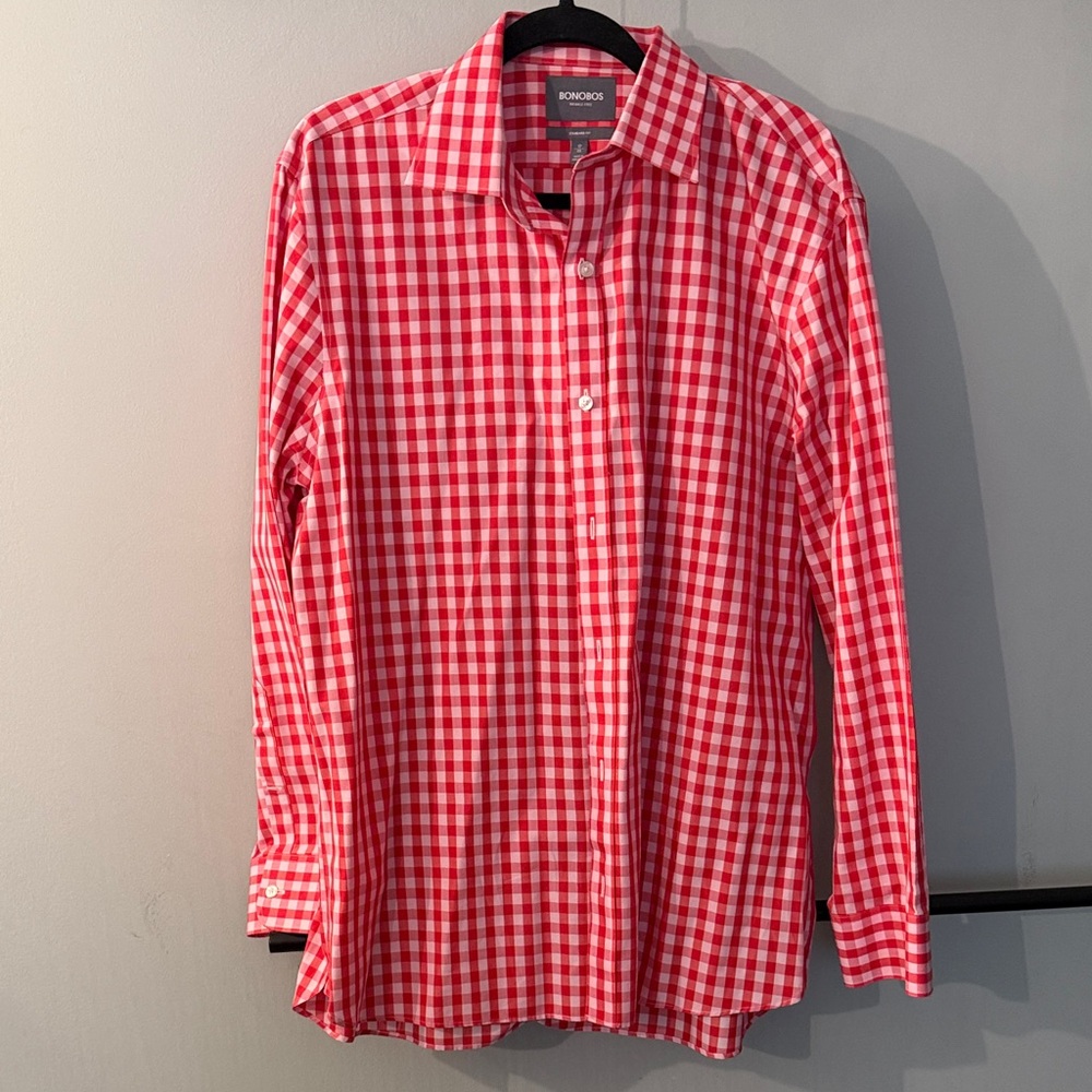 Bonobos Red and White Gingham Button-Down Shirt